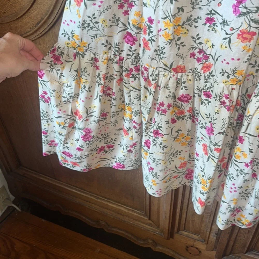 NEW Chelsea & Violet beige pink floral sleeveless linen blend dress - Picture 5 of 14